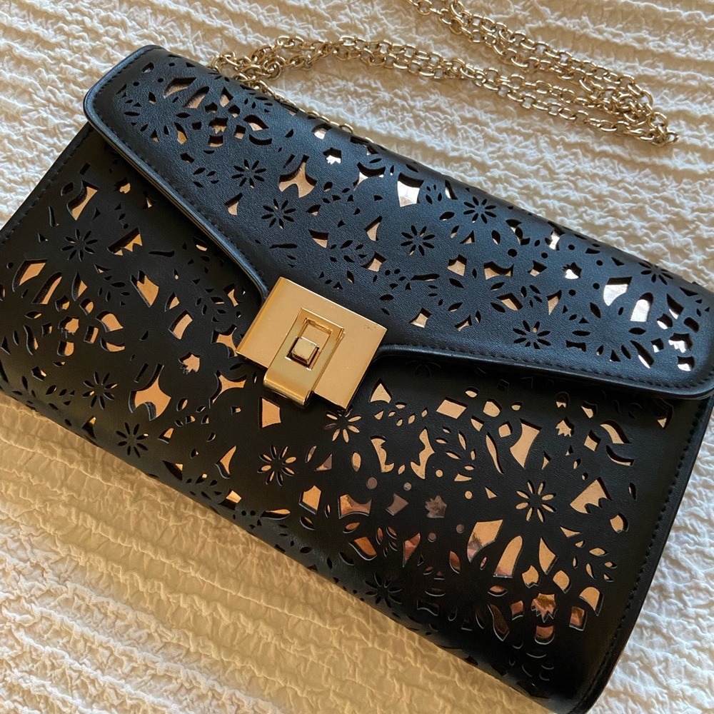 Mirrored black gold chain purse. Perfect for little black dress.